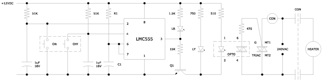 heater timer circuit using the LMC555